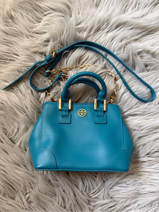 Tory Burch Handbags - TORY BURCH Robinson Turquoise Blue Leather Mini Satchel Crossbody Bag